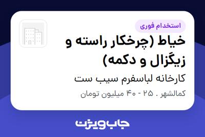  استخدام خیاط (چرخکار راسته و زیگزال و دکمه) - خانم در کارخانه لباسفرم سیب ست